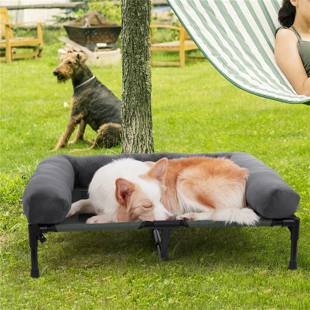 Large Elevated Dog Bed with Cooling Mat and Plush Pad