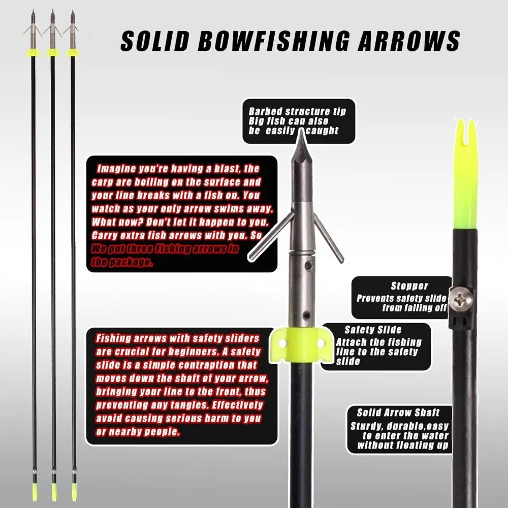 Archery Bowfishing Kit - Professional Powerful 30-60 lbs Compound Bow for Bowfishing with Full Bowfishing Gears