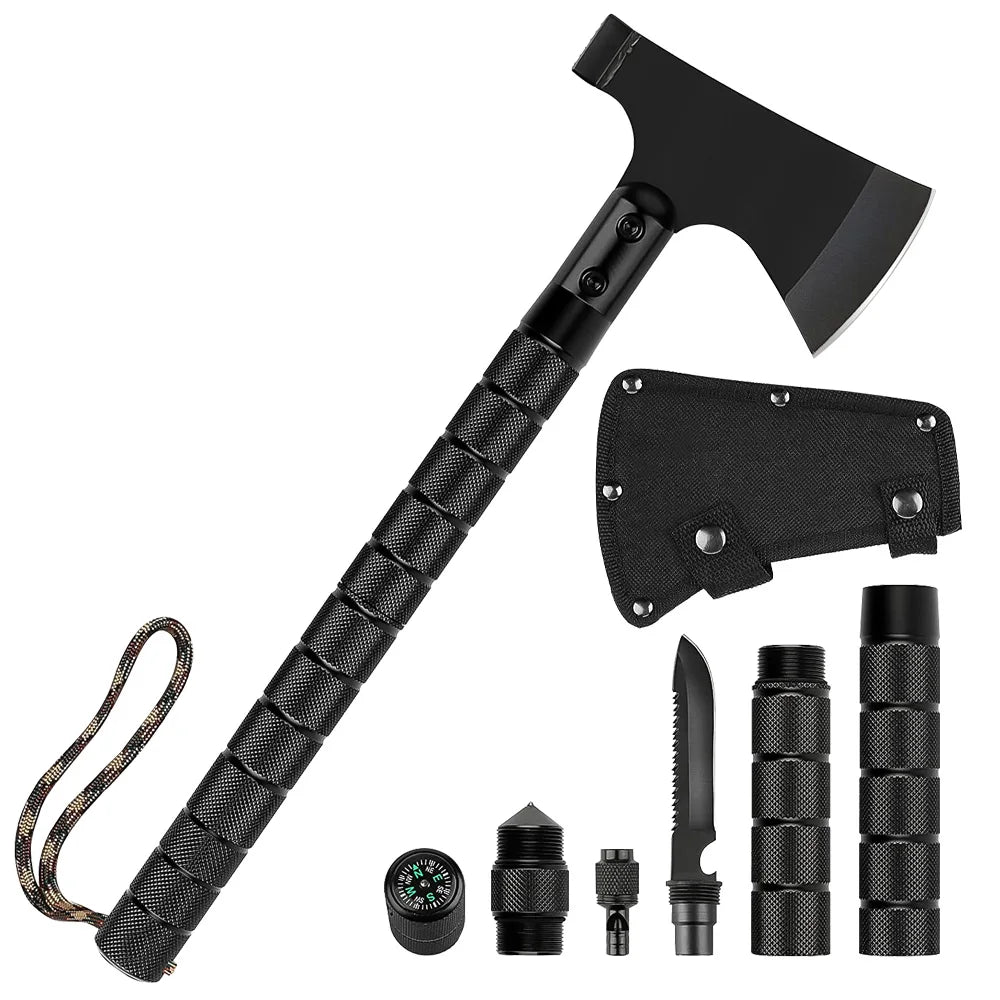 Multi-Function Survival Axe – Portable Foldable Tomahawk Multi-Tool Kit for Outdoor Camping, Touring, and Firewood Chopping