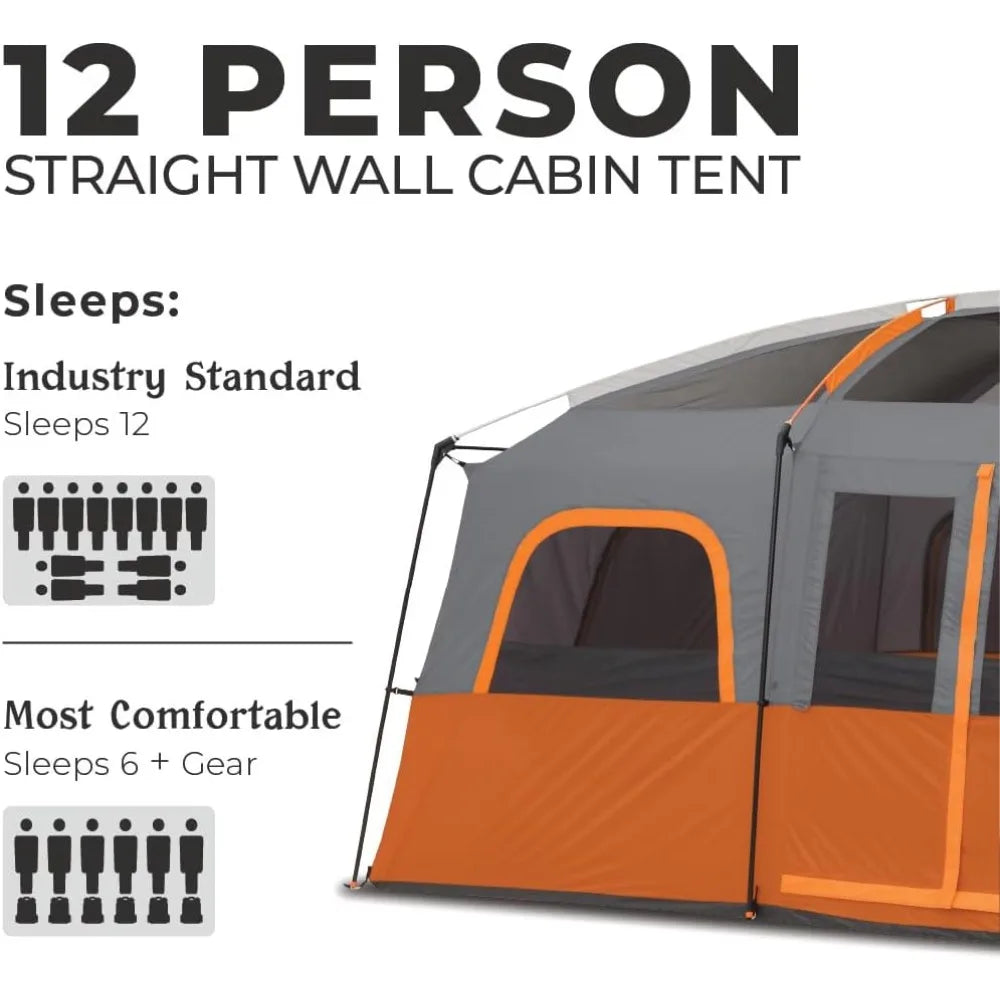 Tent for Family Camping. 10-12 Person Large Multi Room Cabin Tent