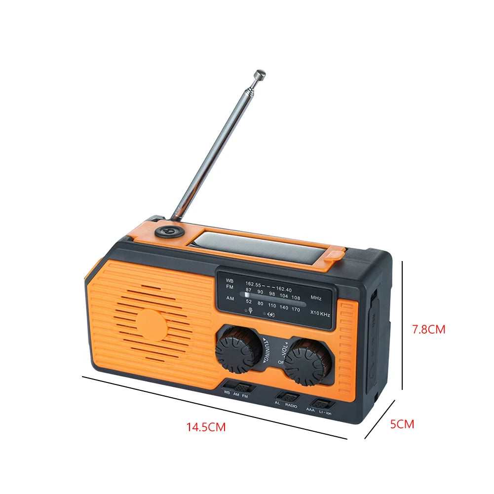 Hand Crank Solar Radio with AM FM NOAA Weather Bands LED Flashlight & Power Bank for Camping & Hiking