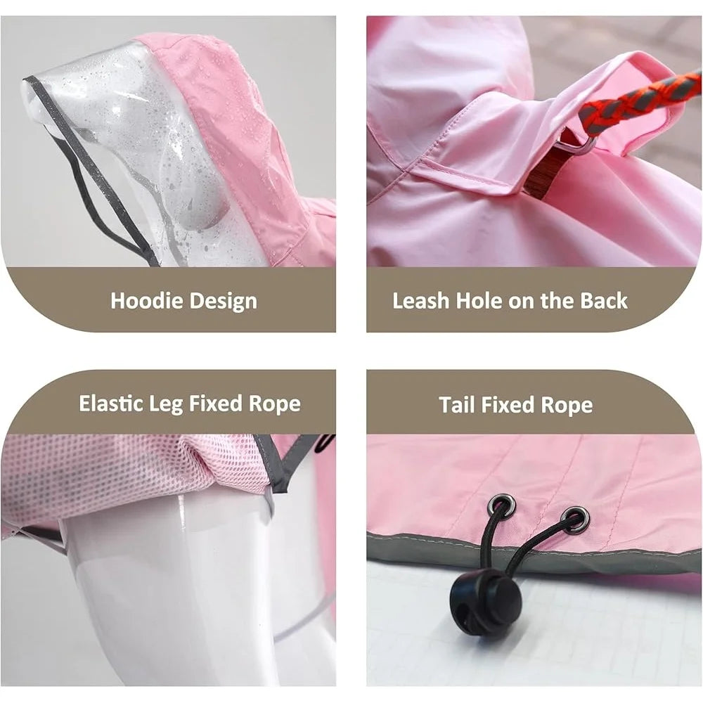 Waterproof Dog Raincoat with Hood and Leash Hole