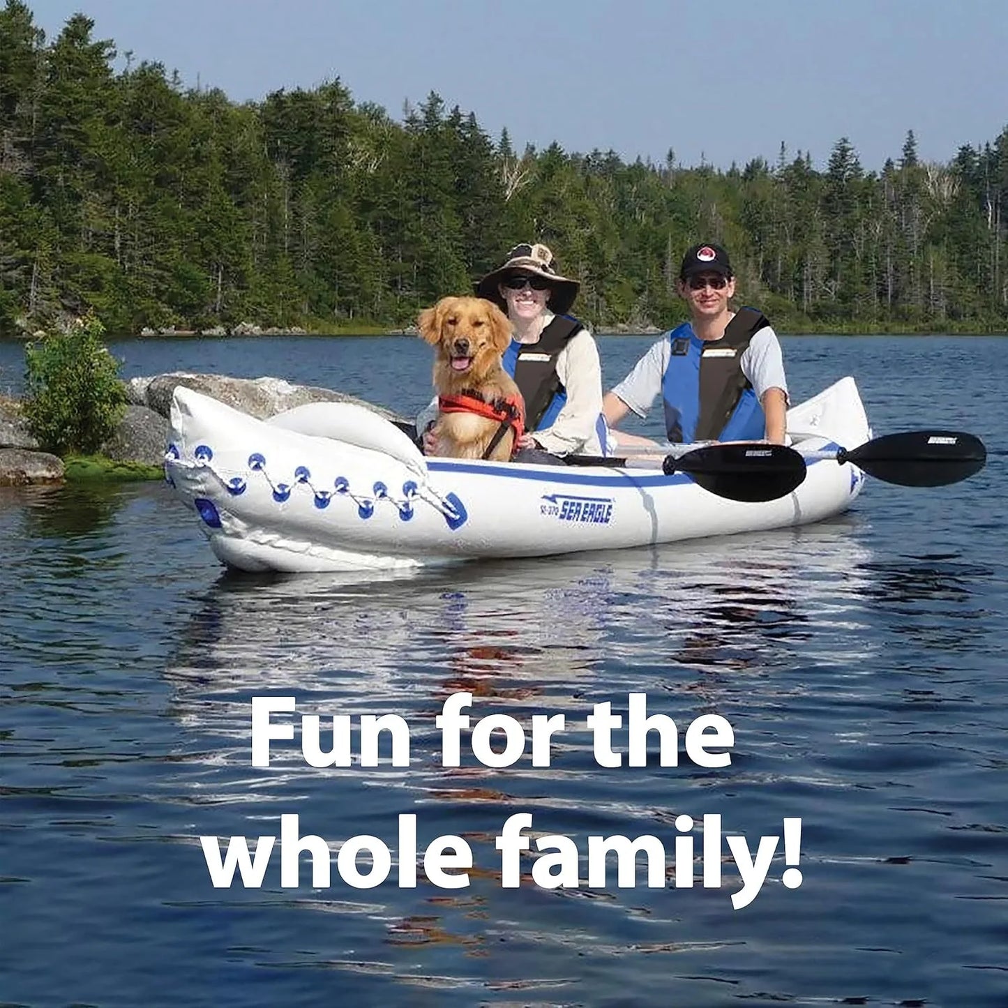 Sea Eagle SE370 Inflatable Kayak 3 Person Lightweight with Seats Paddles Pump and Bag