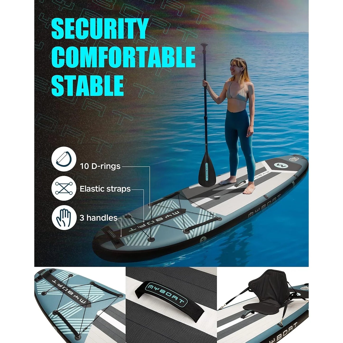 11'6" × 34" × 6" Extra Wide Inflatable Paddle Board, Stand Up Paddle Board for Fishing, Sup Board w/ 3 Removable Fins, Dual Bungees