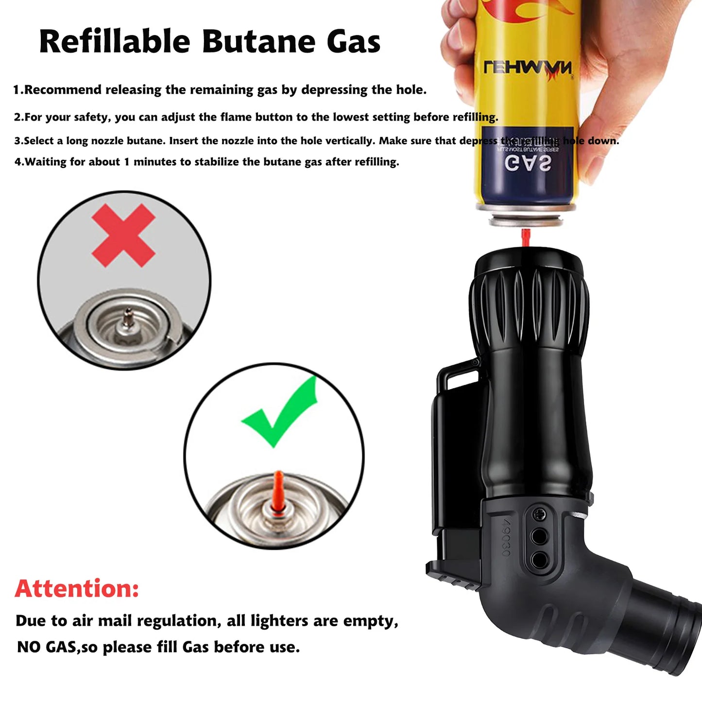 2pcs/Set Triple Jet Flame Torch Lighter Bend Head Design Refillable Butane Gas, Jet 3 Flame Windproof (Without Butane)