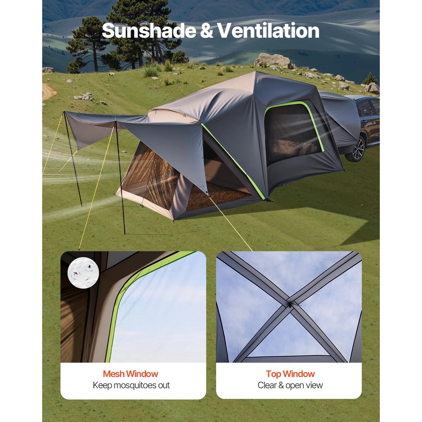 8' x 8' Waterproof SUV Camping Tent with Awning and Mesh Windows