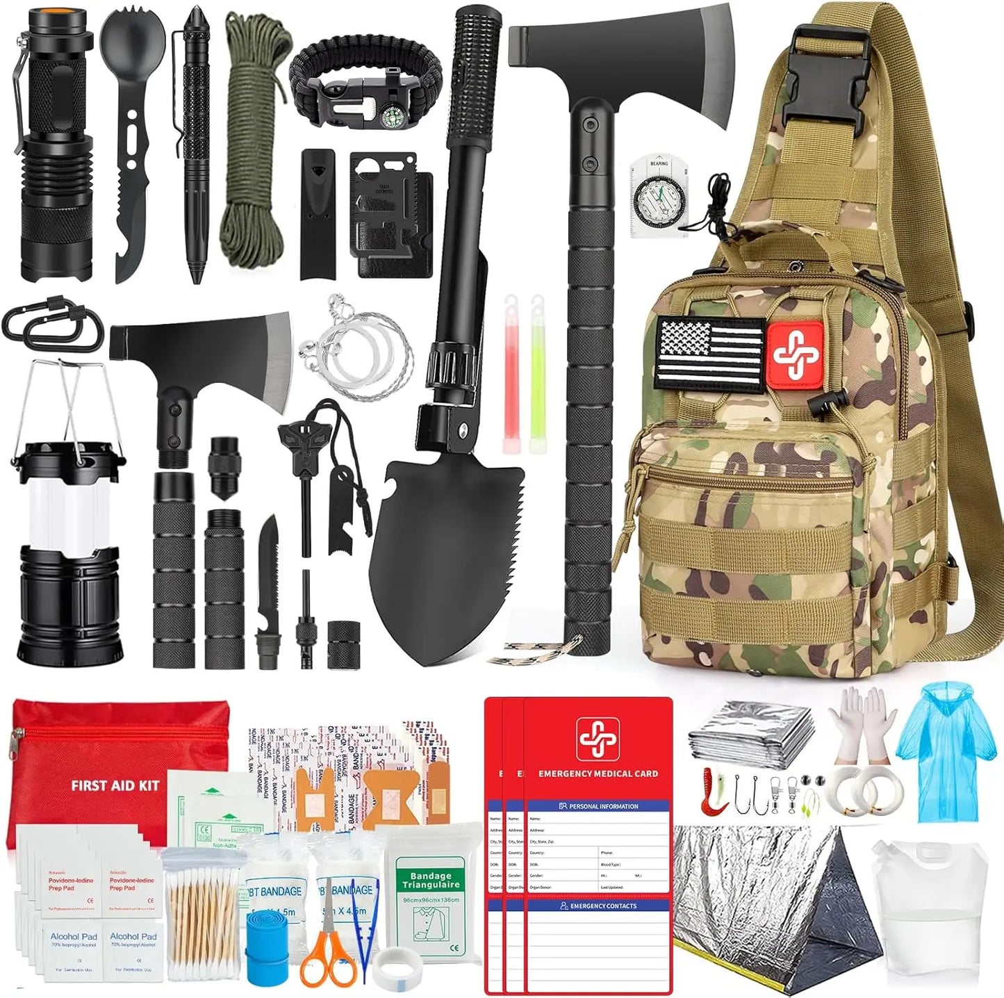 262 Piece Survival and First Aid Kit with Crossbody Bag