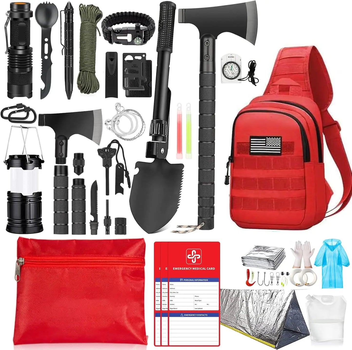 262 Piece Survival and First Aid Kit with Crossbody Bag