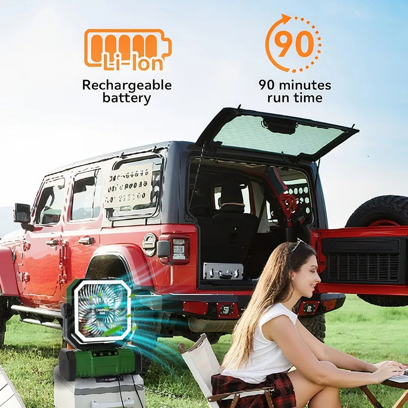 Camping Fan with LED Lantern Rechargeable 30000mAh Battery with Remote Oscillating Hook &Storage Bag