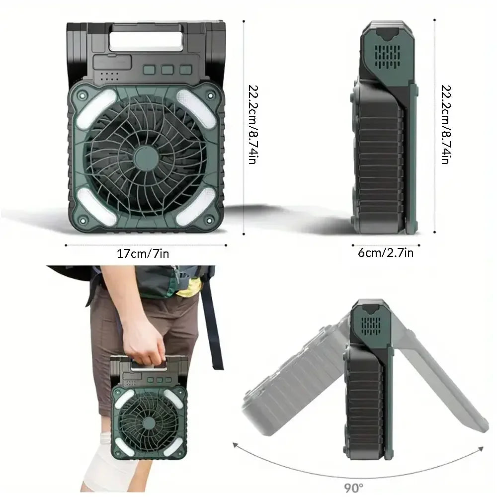 Solar Rechargeable Camping Fan with Light 9 Inch
