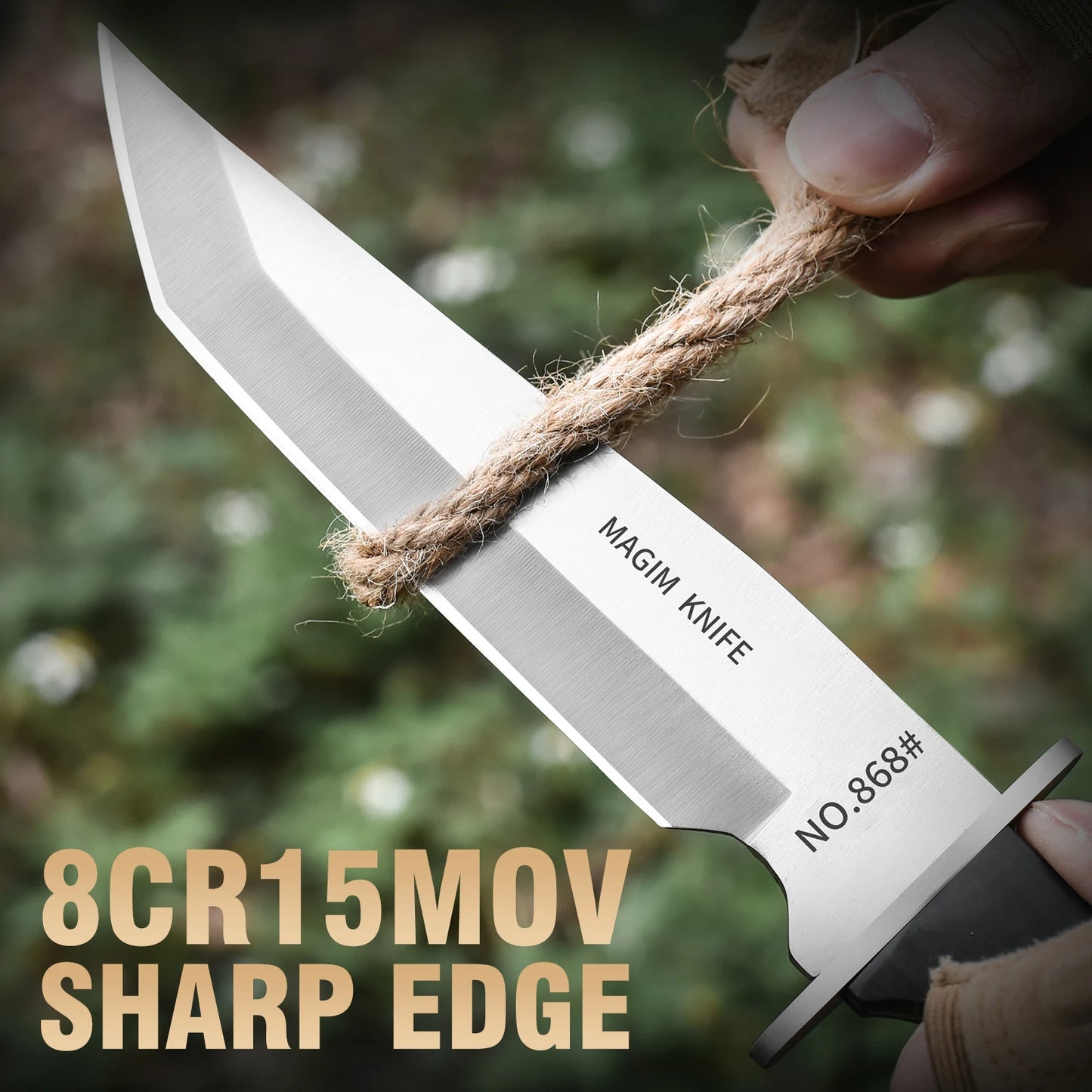 1 pc Fixed Blade Camping Knife with Leather Sheath
