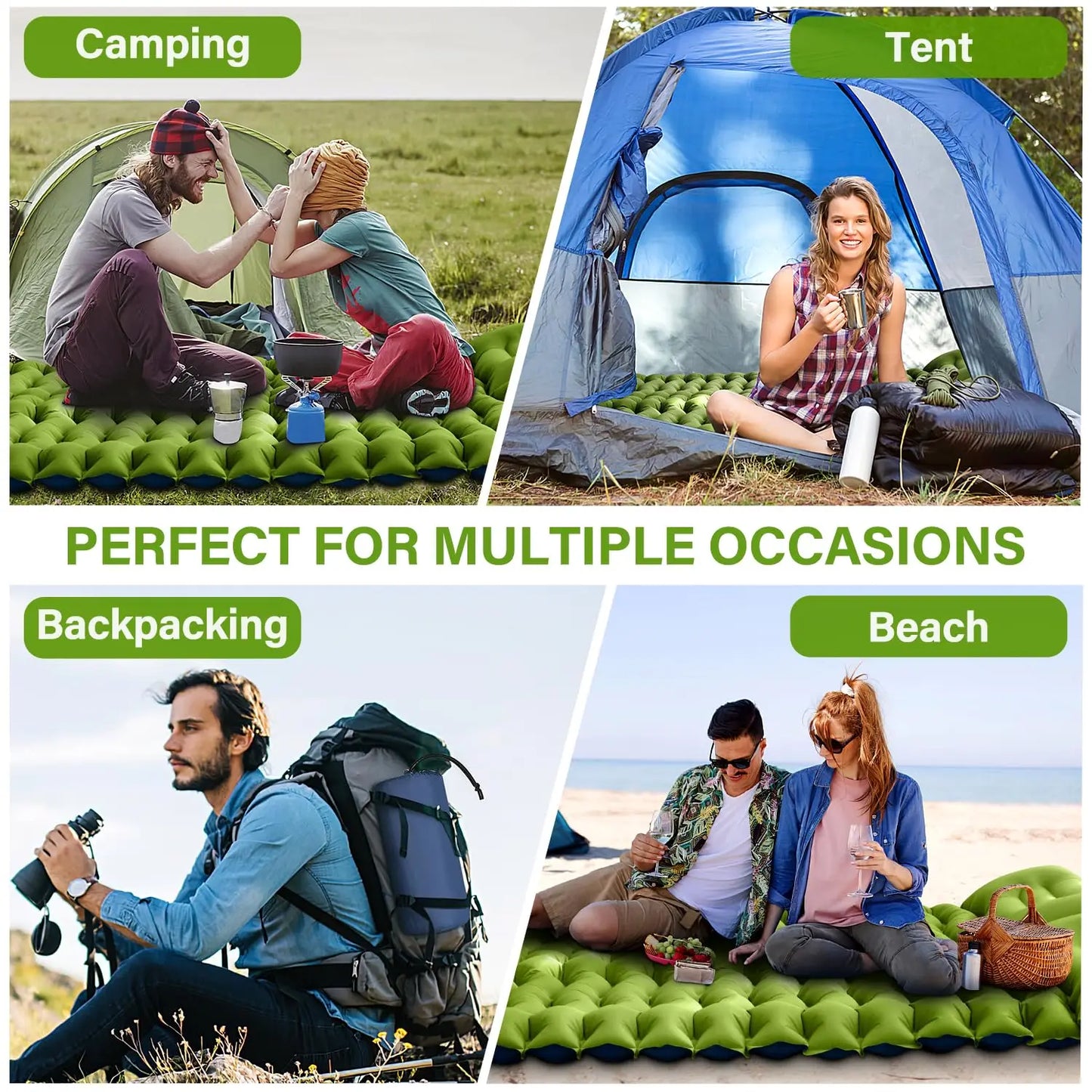 WESTTUNE 4" Thick Double Sleeping Pad with Built-in Foot Pump & Pillows for Backpacking & Hiking