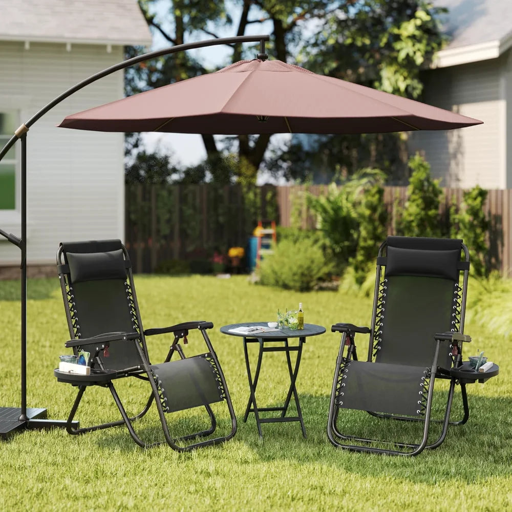 Set of 2 Zero Gravity Reclining Lounge Chairs with Cup Holders