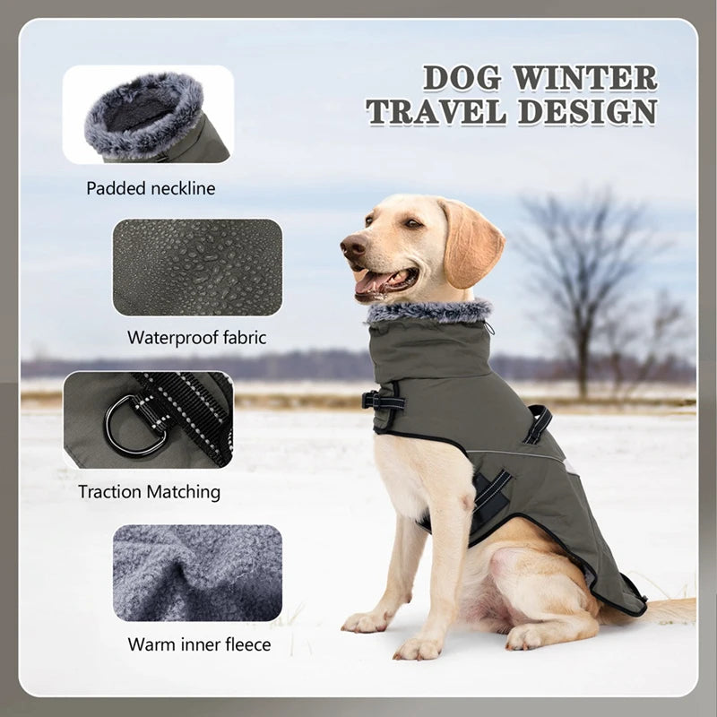 Winter Dog Jacket with Harness Waterproof Warm Coat for Small & Large Dogs