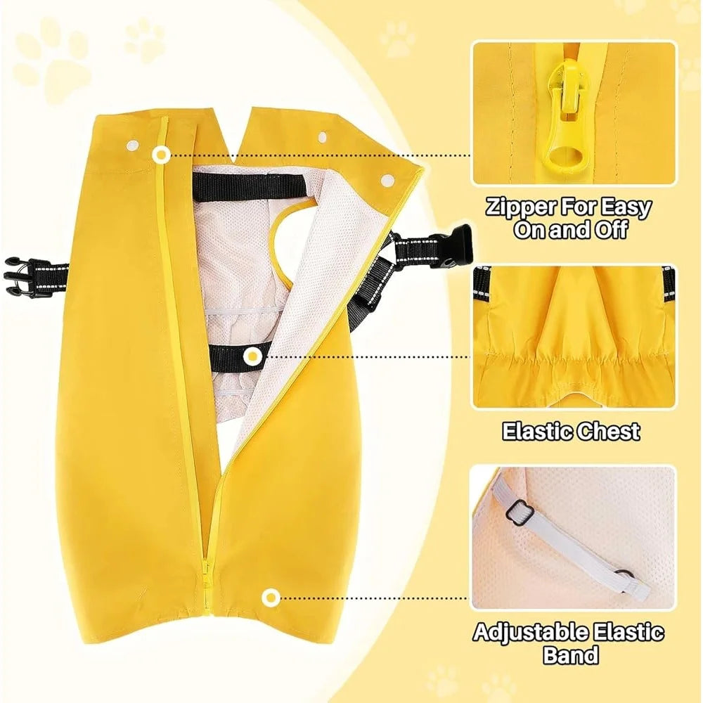 Waterproof Dog Raincoat with Harness and Removable Hood