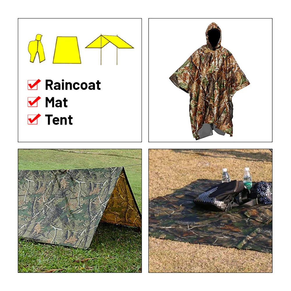 3 in 1 Multifunctional Waterproof Rain Poncho - Tent, Mat, or Raincoat
