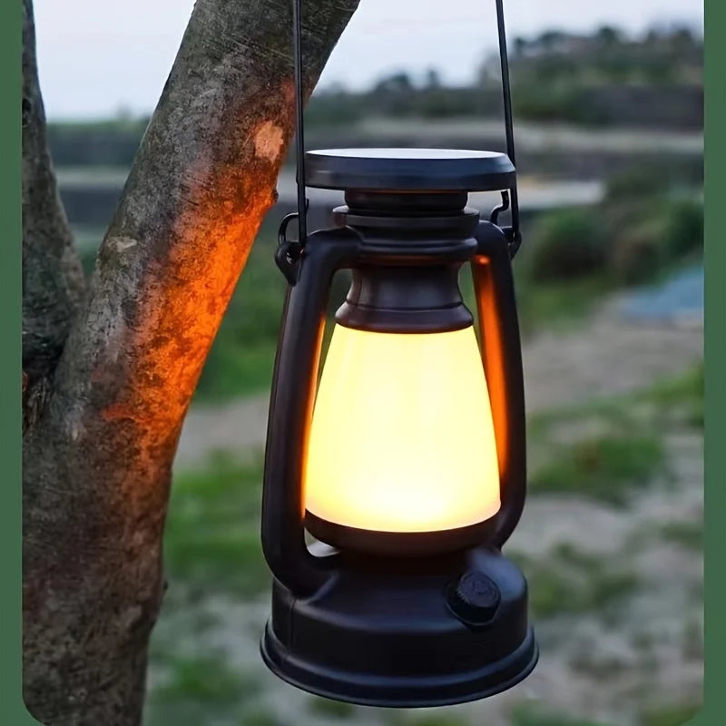 Solar Rechargeable Portable Camping Lantern with Retro Design
