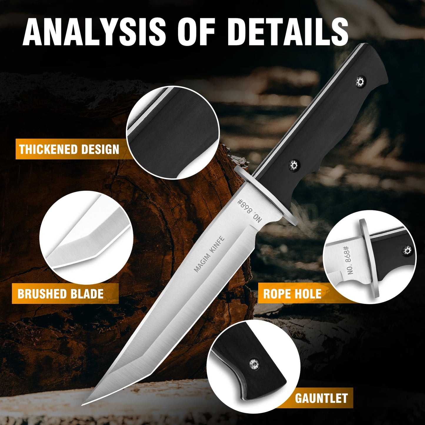 1 pc Fixed Blade Camping Knife with Leather Sheath