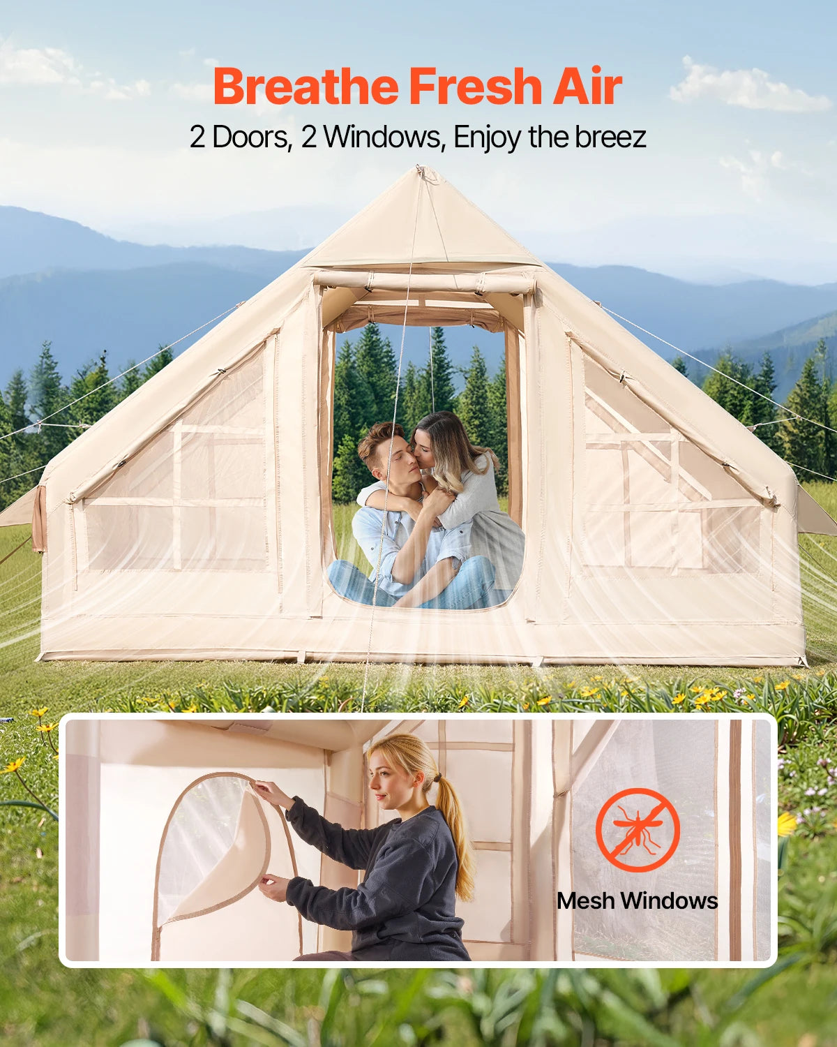 Inflatable Camping Tent with Stove Jack and Hand Pump