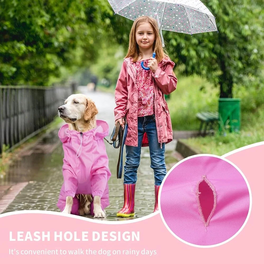 Waterproof Dog Rain Jacket with Leash Hole and 4-Leg Design