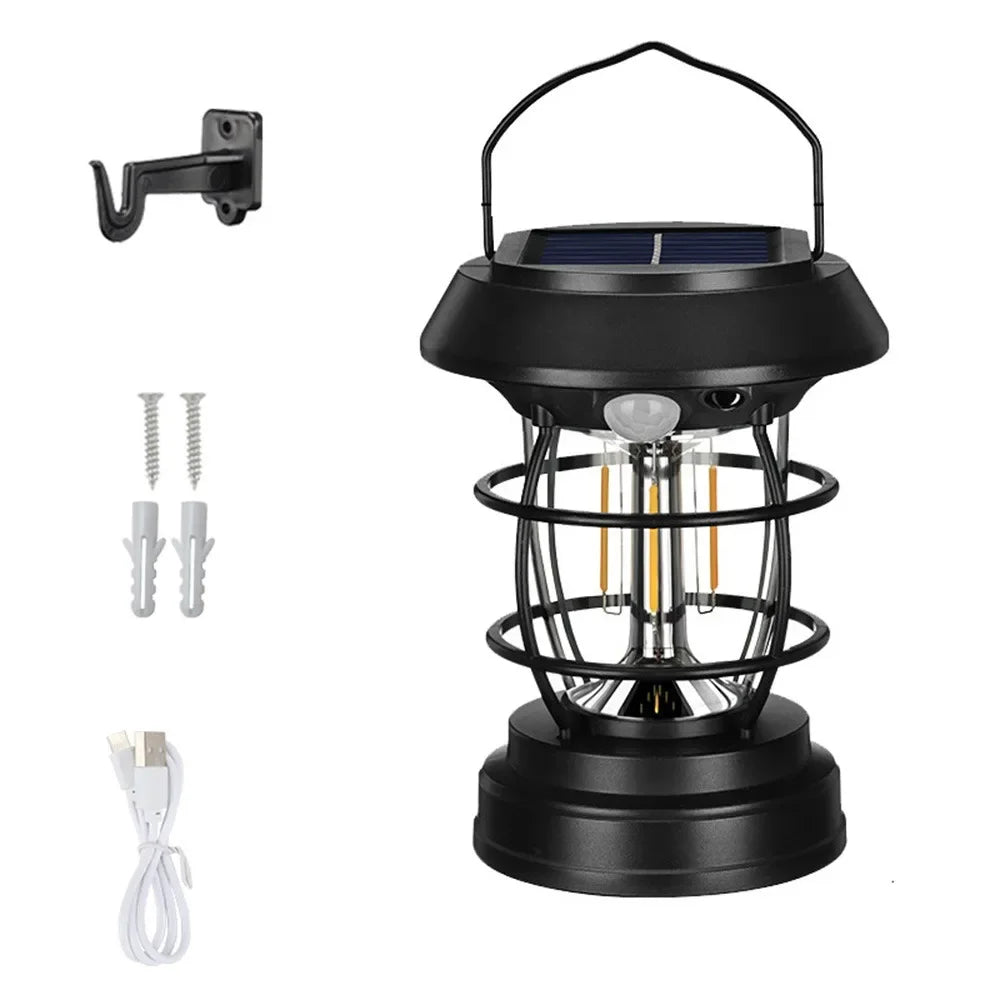 Type-C Rechargeable Solar Camping Lights, Dimmable Solar Powered Hand Lantern Waterproof