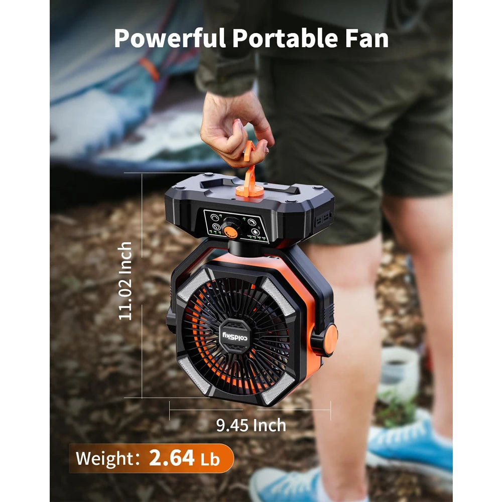 Portable 20000mAh Camping Fan with LED Lantern, 8 Speeds for Tents & Power Outages