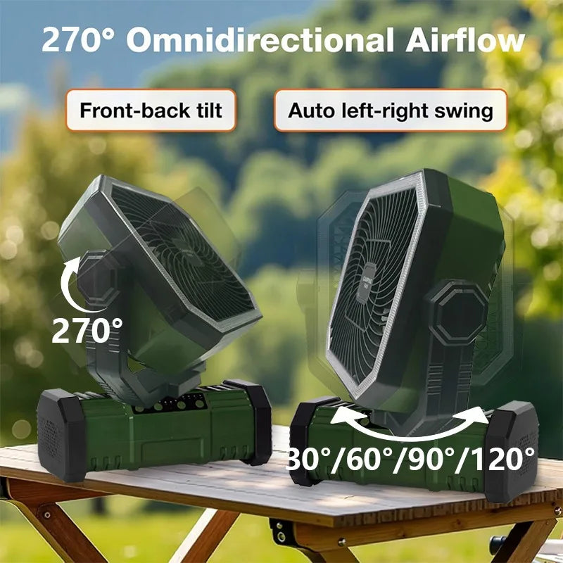 Camping Fan with LED Lantern Rechargeable 30000mAh Battery with Remote Oscillating Hook &Storage Bag