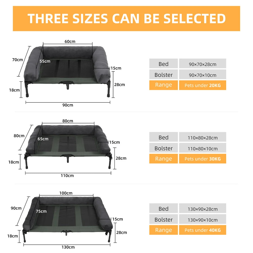 Large Elevated Dog Bed with Cooling Mat and Plush Pad