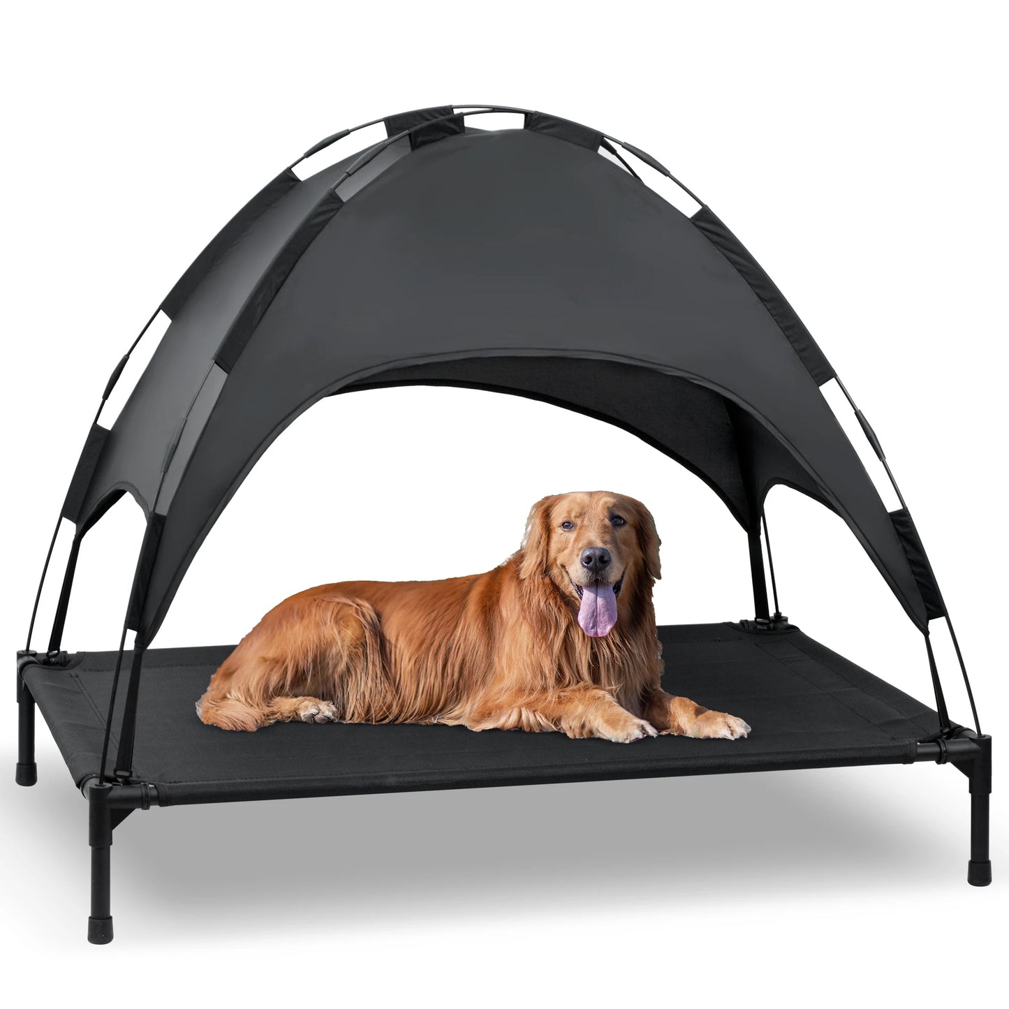 Elevated Dog Bed with Removable Canopy Portable Raised Cooling Cot for Outdoor Pets