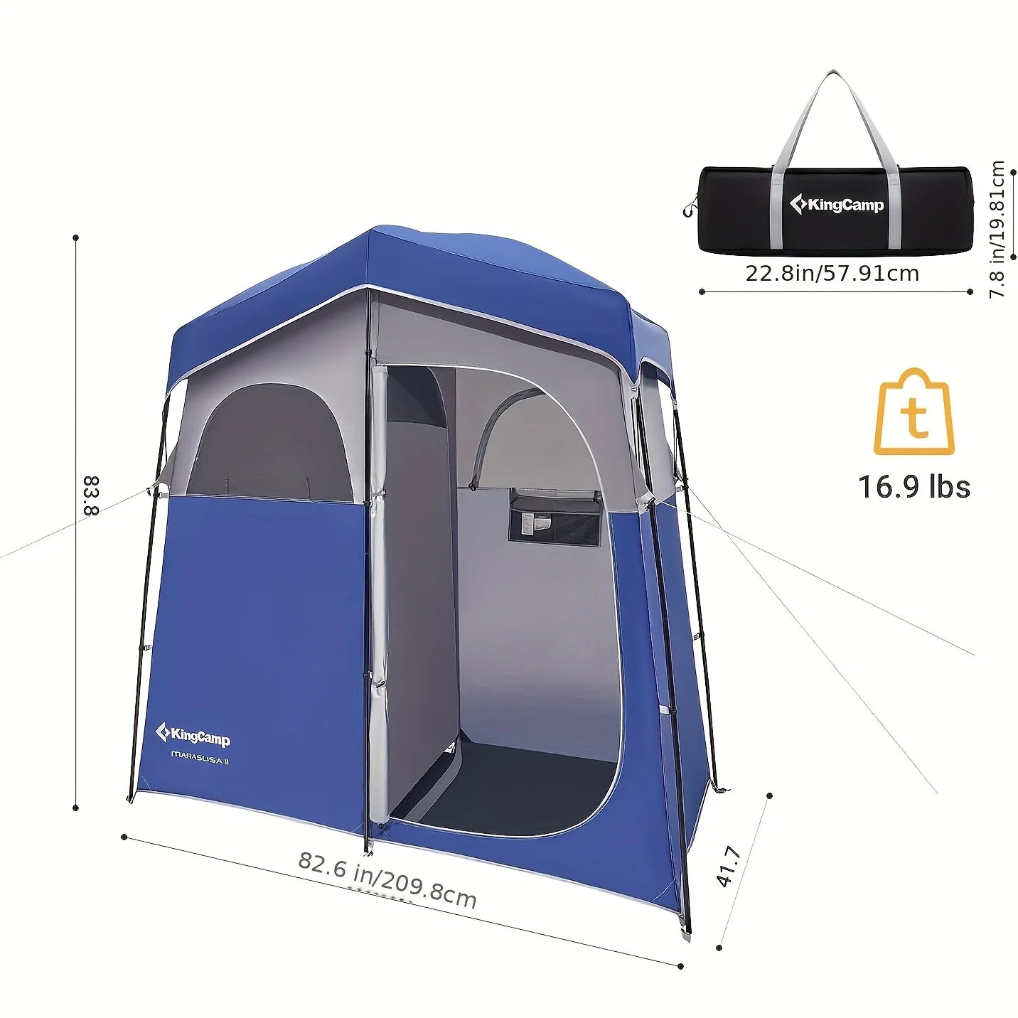 Double Room Portable Privacy Shower and Toilet Tent