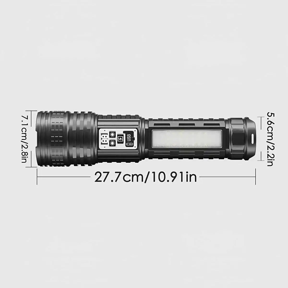 Long Range LED Flashlight with Side Light and LCD Display