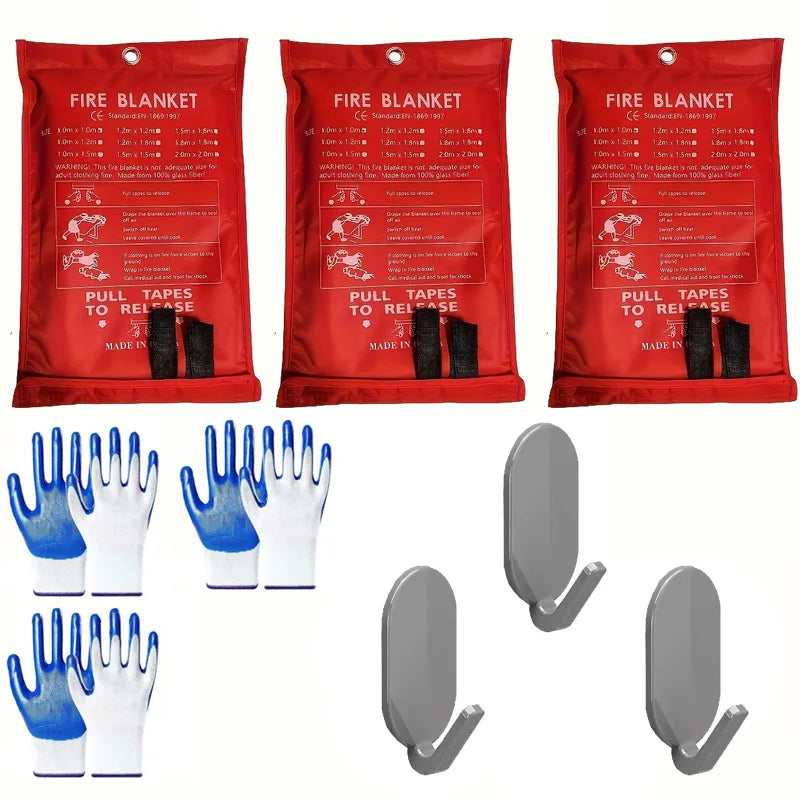 1/3/5 PCS Fire Blanket Set – 39.37"x39.37" Fiberglass Emergency Blanket with Gloves & Hooks for Fire Protection