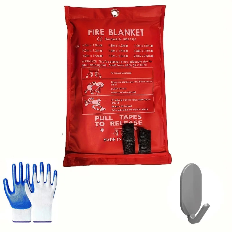 1/3/5 PCS Fire Blanket Set – 39.37"x39.37" Fiberglass Emergency Blanket with Gloves & Hooks for Fire Protection