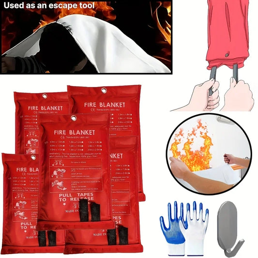 1/3/5 PCS Fire Blanket Set – 39.37"x39.37" Fiberglass Emergency Blanket with Gloves & Hooks for Fire Protection