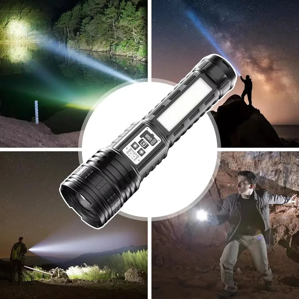 Long Range LED Flashlight with Side Light and LCD Display