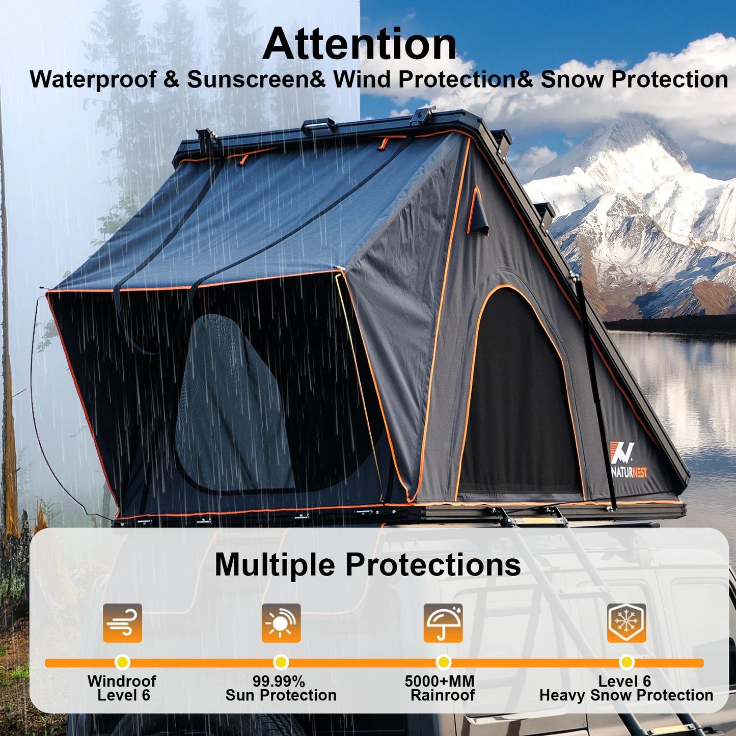 Naturnest Hard Shell Rooftop Tent for Camping on SUV Jeep Truck or Van