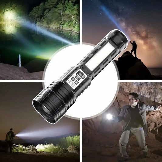 Long Range LED Flashlight with Side Light and LCD Display