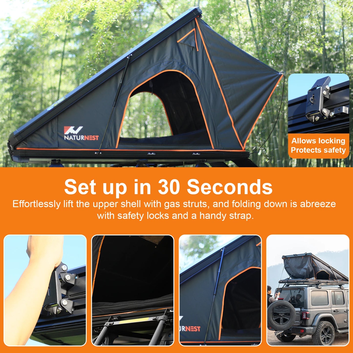 Naturnest Hard Shell Rooftop Tent for Camping on SUV Jeep Truck or Van