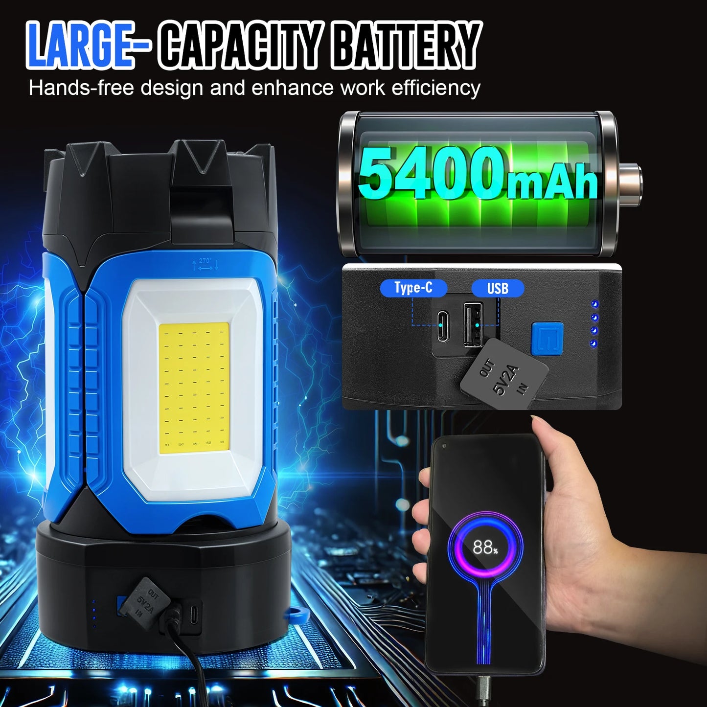 Rechargeable Magnetic LED Camping Work Light 4000 Lumens