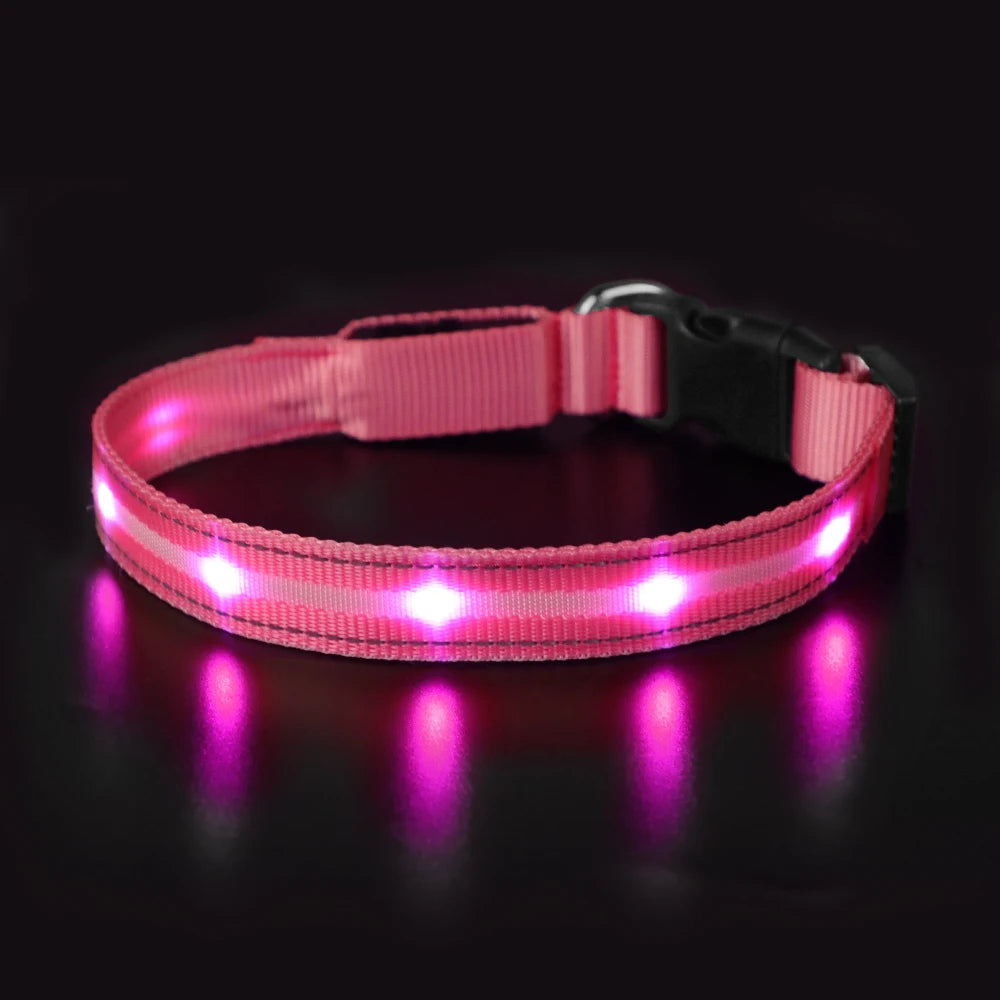 MASBRILL Light Up Dog Collar Waterproof USB Rechargeable Glowing Adjustable Night Safety Nylon Luminous LED Bright Pet Collars