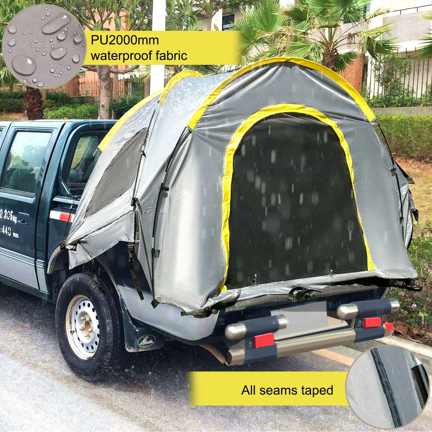 Truck Tent 6.4'-6.7’ Truck Bed Tent Full-Size Pickup Tent Waterproof Truck Camper, 2 Mesh Windows