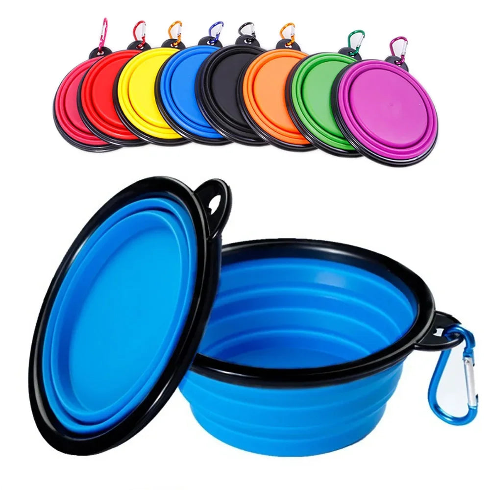 Collapsible Silicone Pet Bowl with Carabiner for Travel & Camping