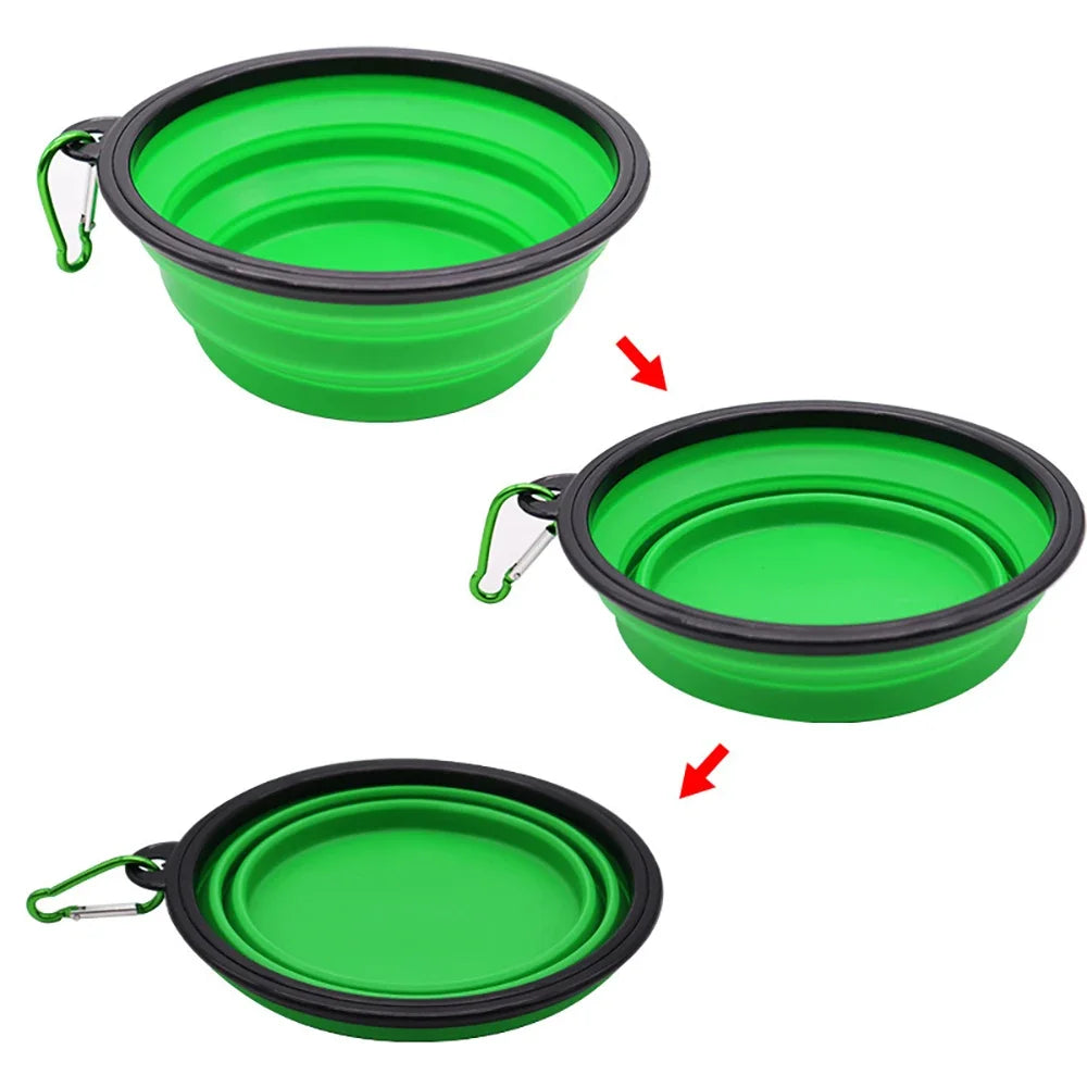 Outdoor Portable Collapsible Silicone Pet Bowl with Hanging Hook