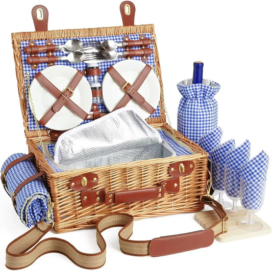 Wicker Picnic Basket Set with Cooler and Accessories