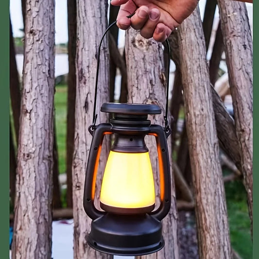 Solar Rechargeable Portable Camping Lantern with Retro Design