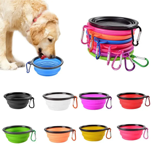 Collapsible Silicone Pet Bowl with Carabiner for Travel & Camping