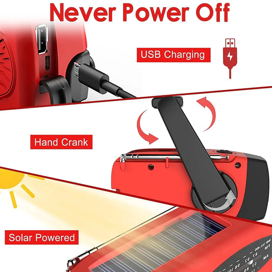 Solar Hand Crank Powered Camping Light With AM/FM Radio Outdoor 2000mAh USB Charging Multifunctional Hand Dynamo  Flashlight