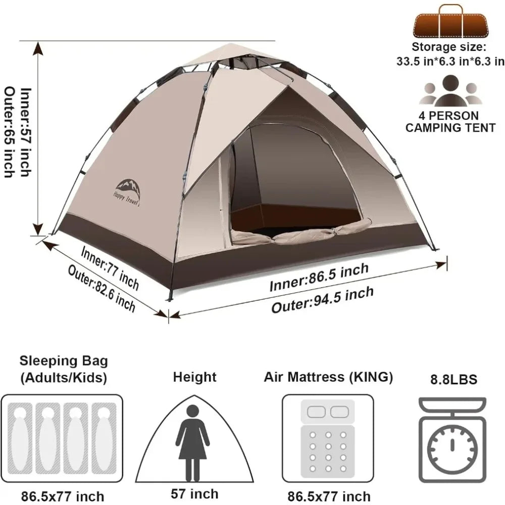 Instant Pop-Up Waterproof Camping Tent for 1-4 Persons