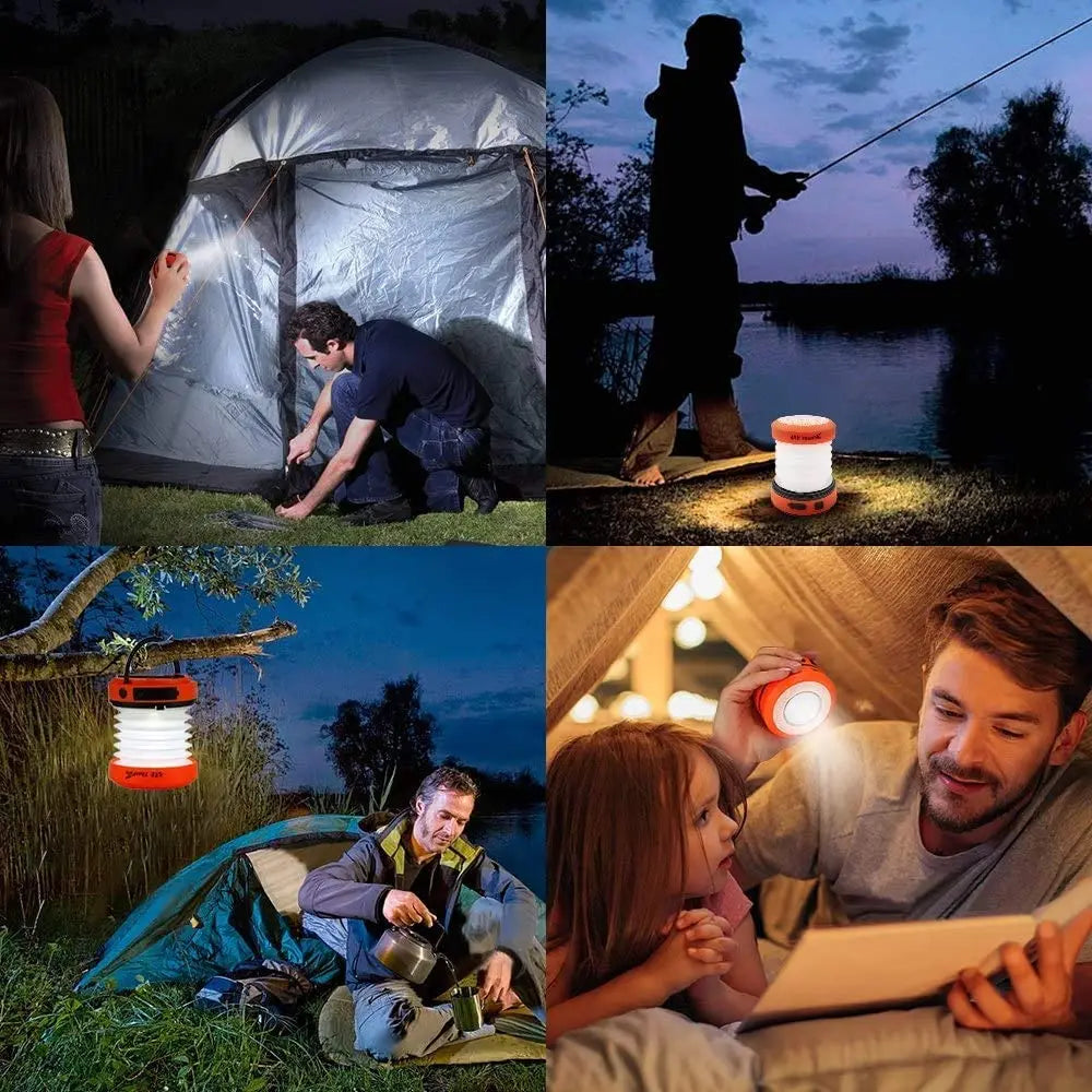 Foldable Solar Camping Lantern Set Rechargeable Waterproof Flashlight and Power Bank
