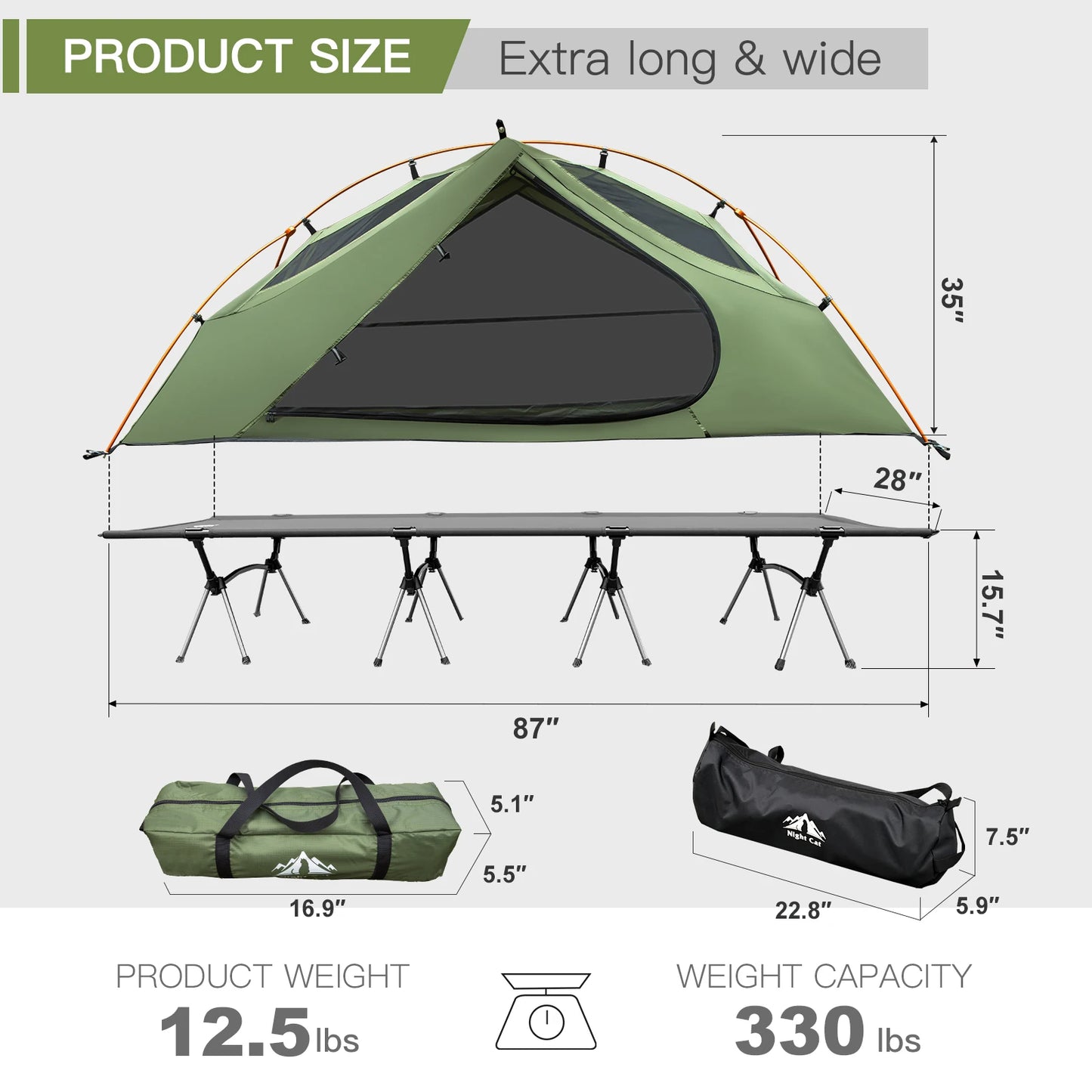 Waterproof 1 Person Off Ground Camping Cot Tent Combo